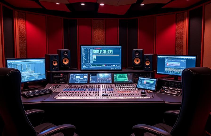 Sound mixing room with acoustic treatment